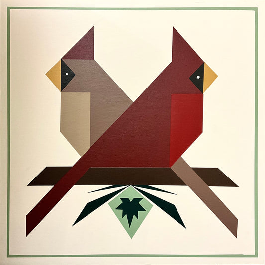Barn Quilt Cardinal Pair w/ Leaves 2' x 2'