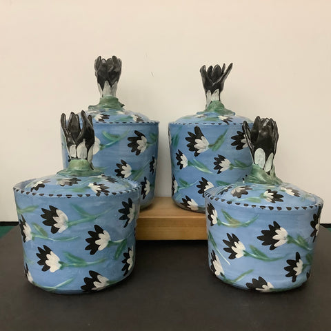 Blue Canister Set/4 with Dark Blue Flowers