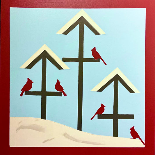 Barn Quilt Birdhouses w/ Cardinals 1' x 1'