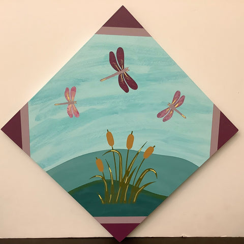 Barn Quilt Dragonflies & Cattails  1’ x 1’