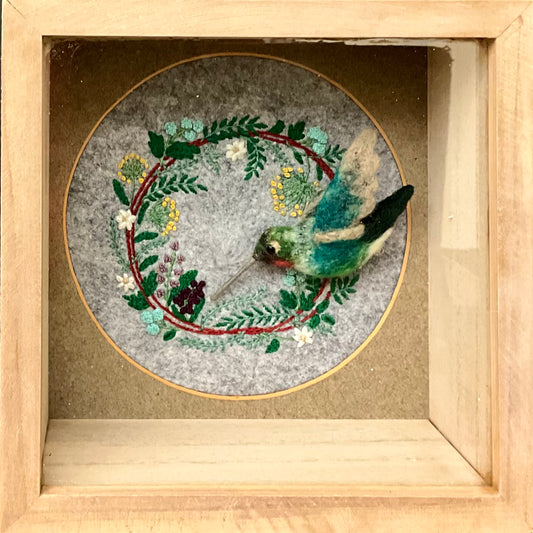 Box with Embroidered Wreath & Hummingbird
