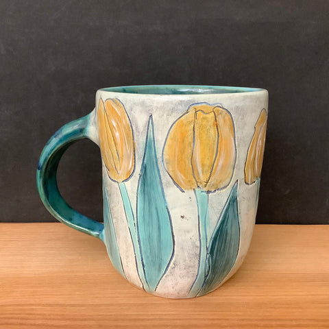 Mug with Carved Yellow Tulips