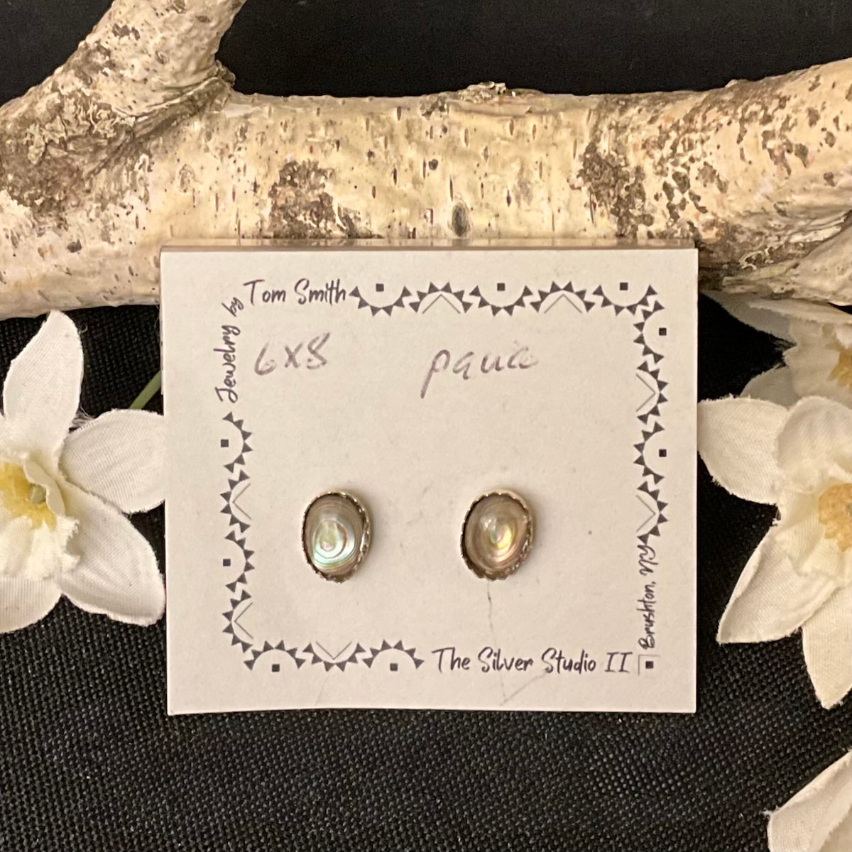 8x6 Silver Post Earrings Paua