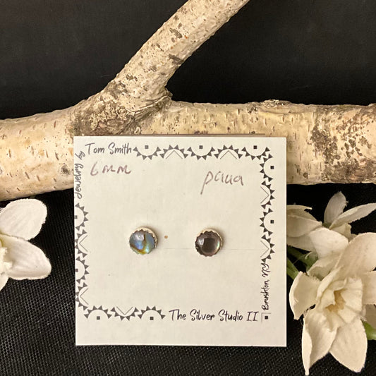 6mm Silver Post Earrings Gray Paua
