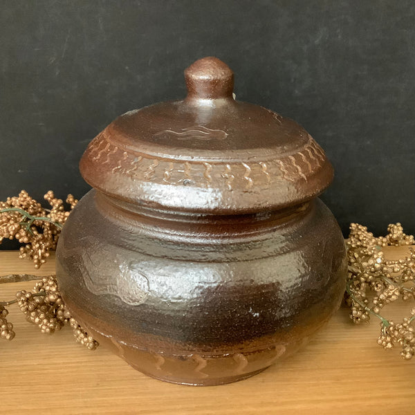 Small Covered Jar Brown Glaze