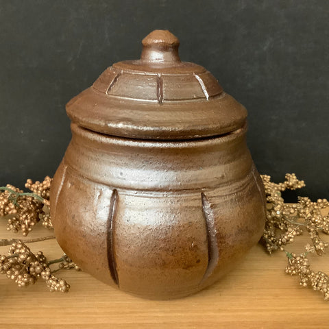 Small Covered Jar Copper Brown Glaze