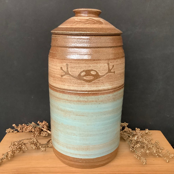 Salt Covered Jar Aqua & Tan