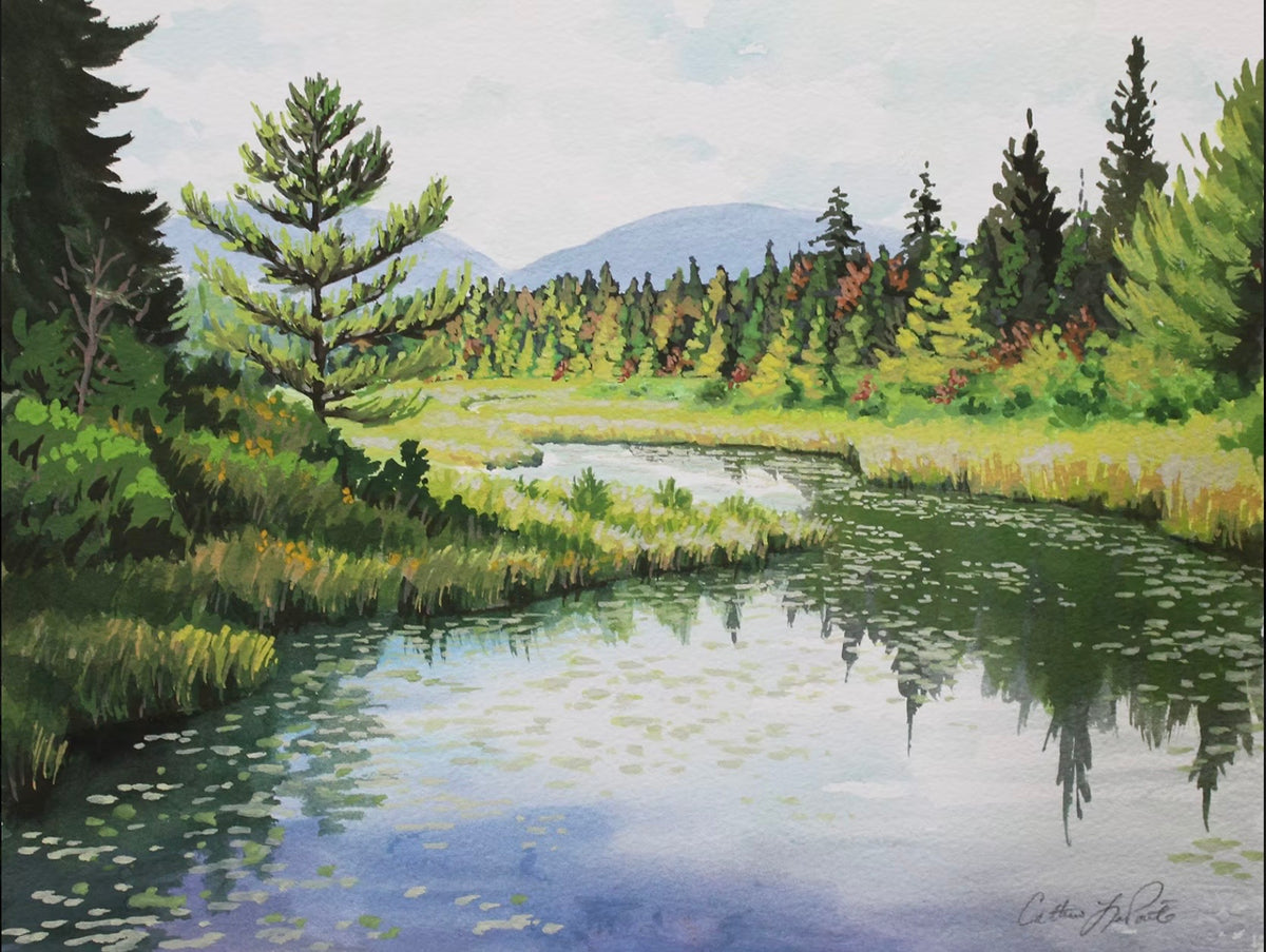 Deer River Flow - Original Framed Gouache