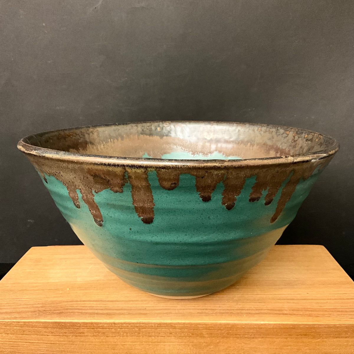 Medium Bowl in Turquoise with Dark Brown rim
