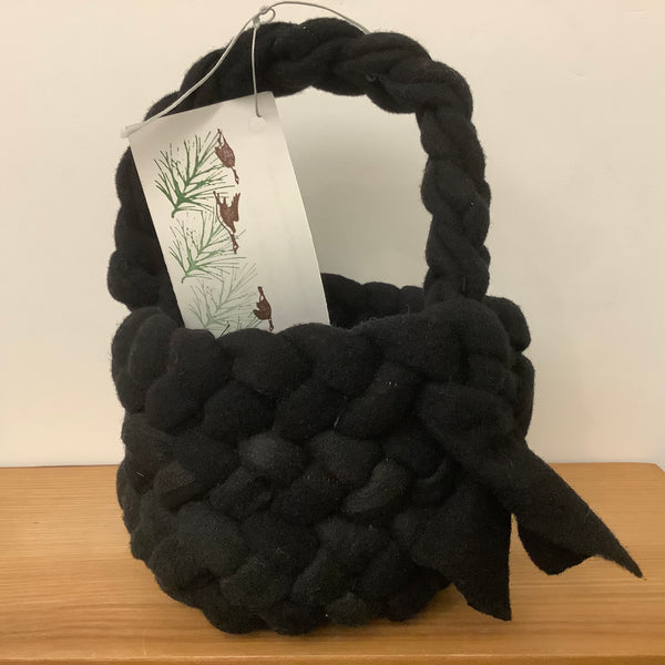 Solid Black wool Basket w/ handle