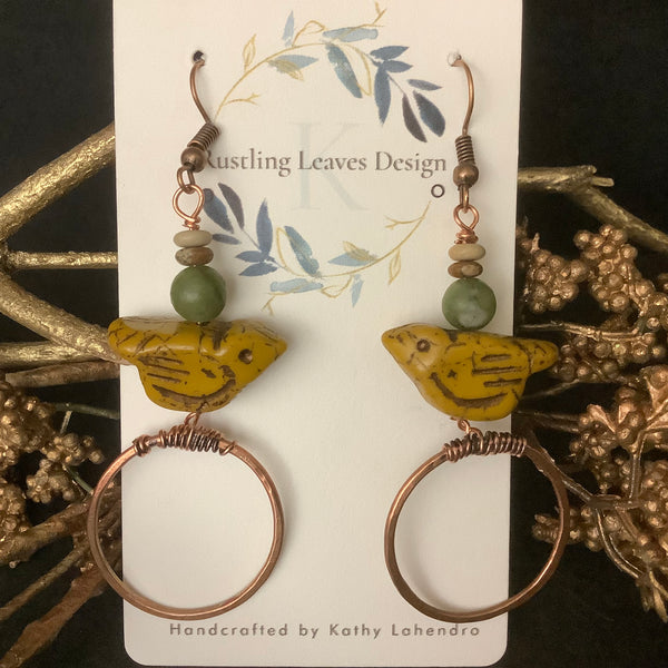 Yellow Birds with copper Hoops