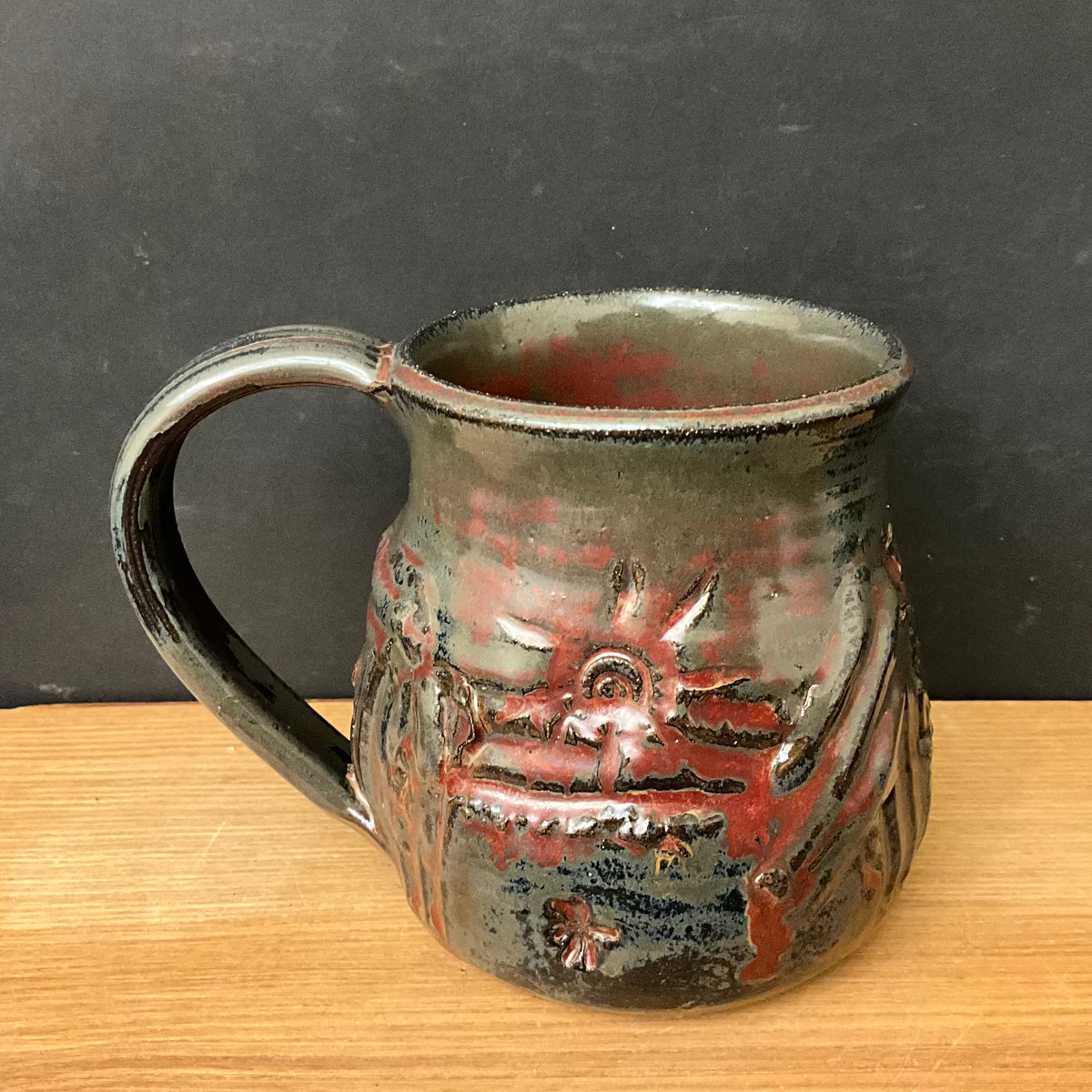 Chunky Mug in Dk Olive & Rust Sunburst