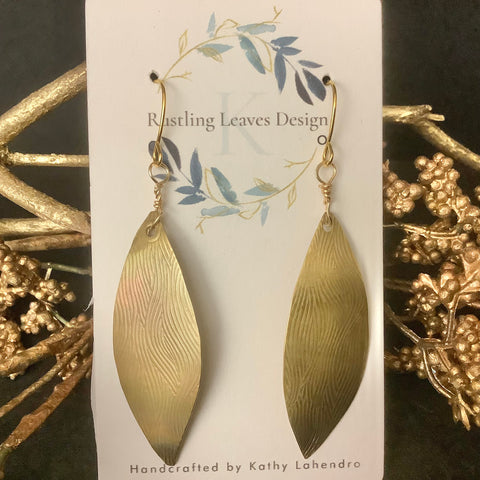 Embossed Brass leaf shape Earrings