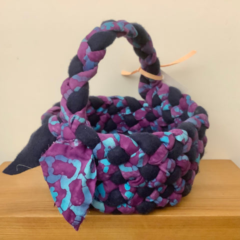 Purple wool with Blue Batik Basket w/ handle