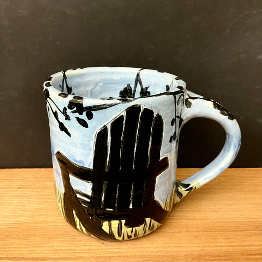 New Blue Mug with Black Adirondack Chair