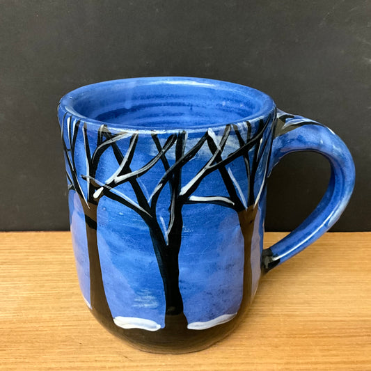 Mug with Winter Trees on Dark Blue Background