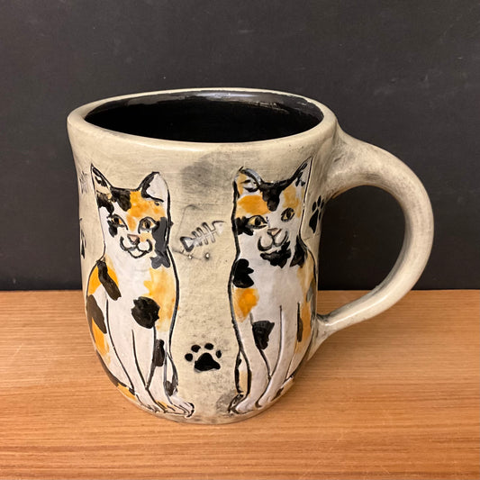 Mug with Carved Front-facing Calico Cat