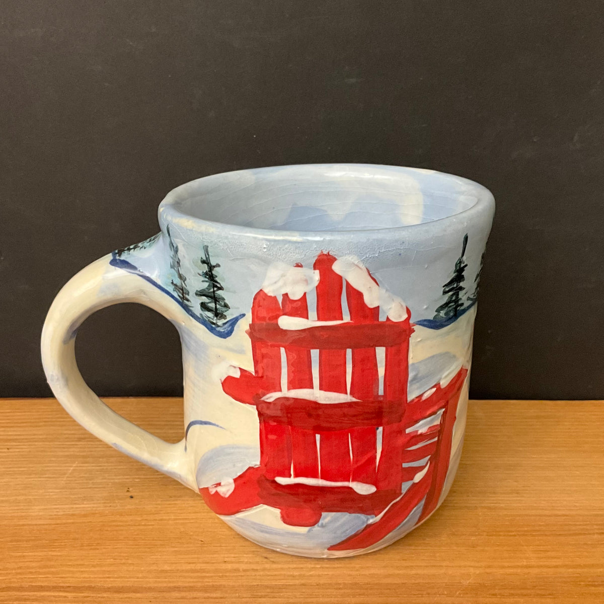 Mug New Winter Scene with Red Adirondack Chair