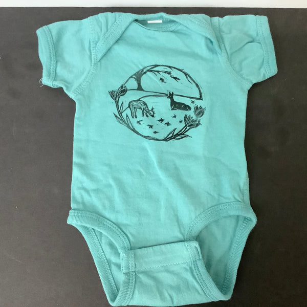 Onesie “Alpaca Meadow” Teal Newborn Size