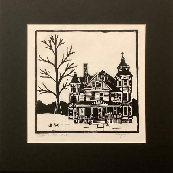 October on Elm Street Block Print