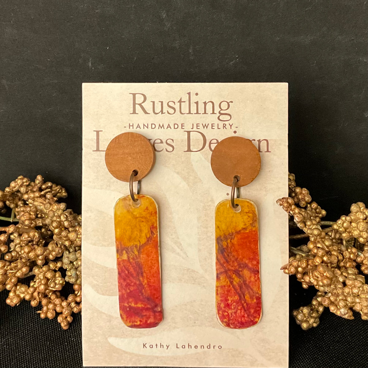 Rectangle Drop Earrings in Orange & Gold