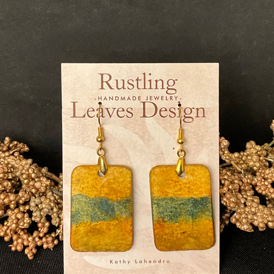 Rectangle Drop Earrings in Gold & Green