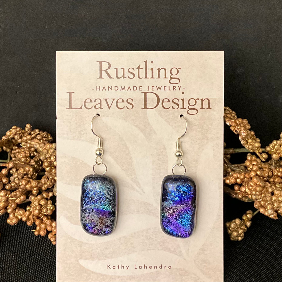 Fused Glass Earrings in Opalescent Blue/Purple