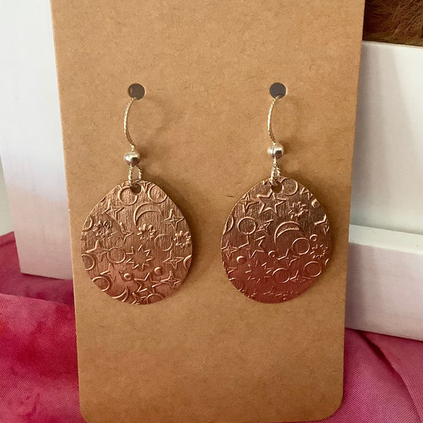 Copper Stamped Oval Earring