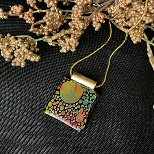 Fused Glass Pendant in Black with Rainbow Polka Dot Pattern