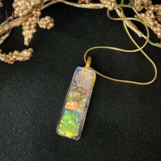 Fused Glass Pendant in Crystal with Iridescent Texture Patterns