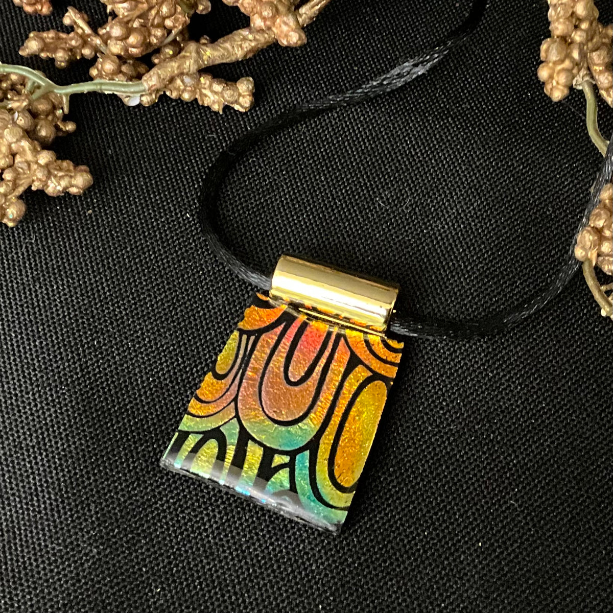 Fused Glass Pendant in Black with Groovy Retro Pattern