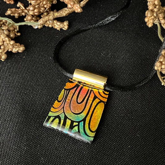 Fused Glass Pendant in Black with Groovy Retro Pattern