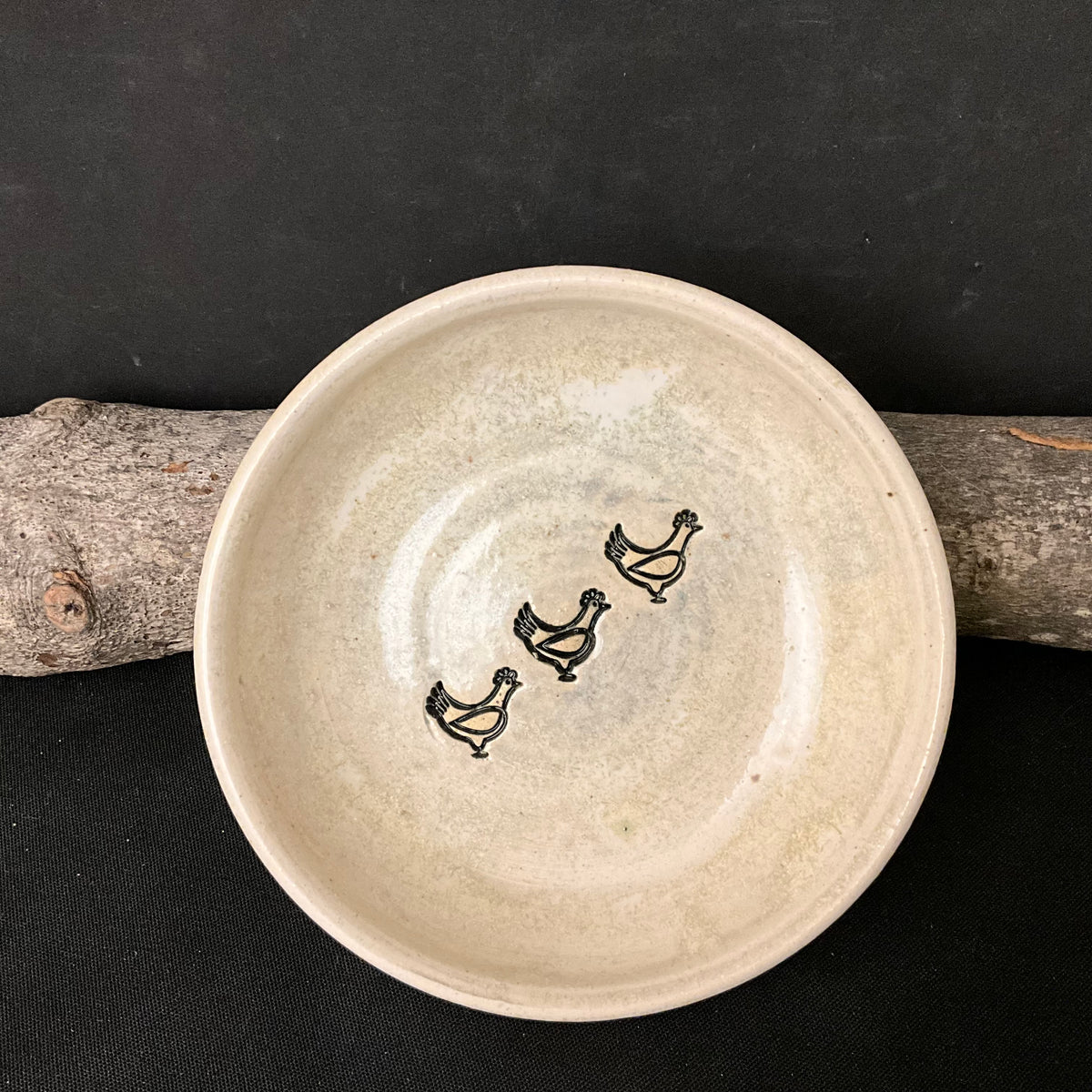 Trinket Dish 3 Chicks White Glaze