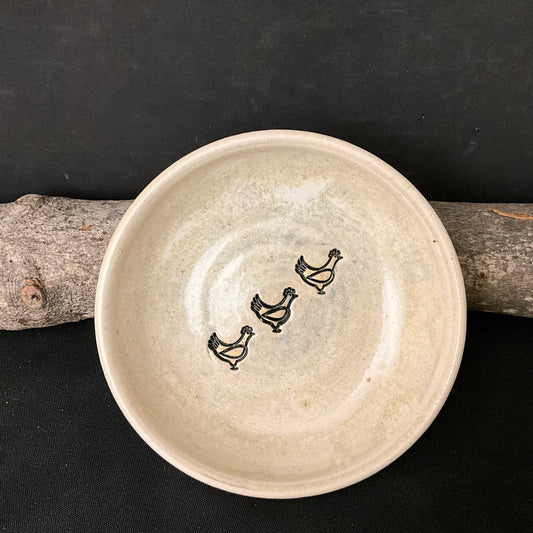 Trinket Dish 3 Chicks White Glaze