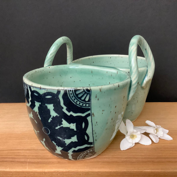 “Two Dip” Bowl Aqua w/ Blue Tile design