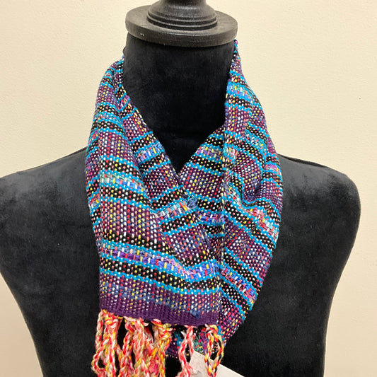 “Jamie” Infinity Scarf - J280 cerulean Blue on Black & Plum multi