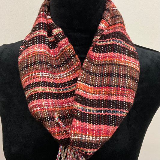 “Jamie” Infinity Scarf - J262 in Papaya Pink with Red & Browns