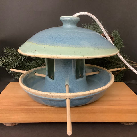 Ceramic Birdfeeder in Blue & Celadon