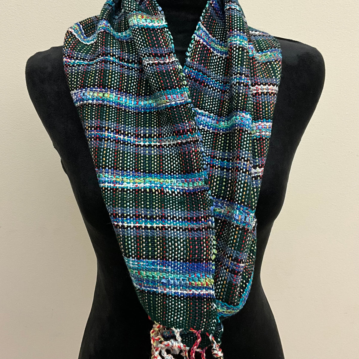 “Annabel” Scarf A140 in Hunter Green, Blue & Black