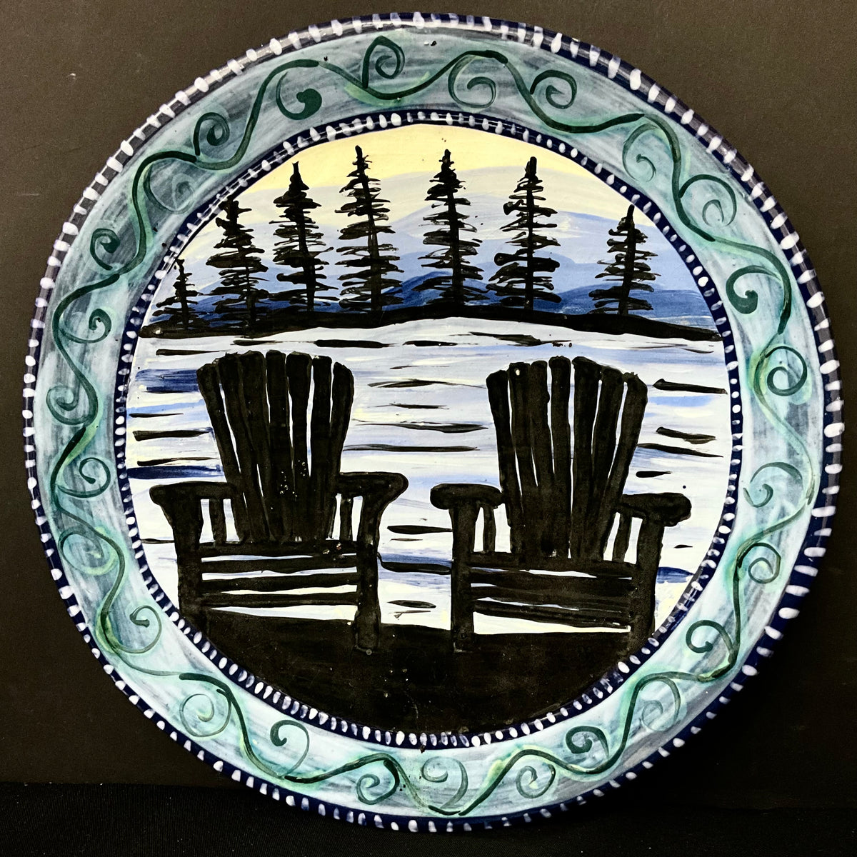 Large Round Platter with Black ADK Chairs