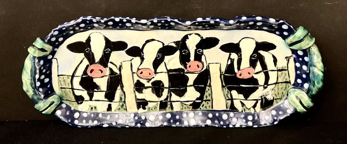 Narrow Tray with Holstein Cows at a Fence