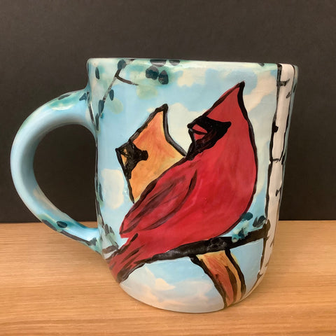 Mug with Spring Cardinal Pair on Blue