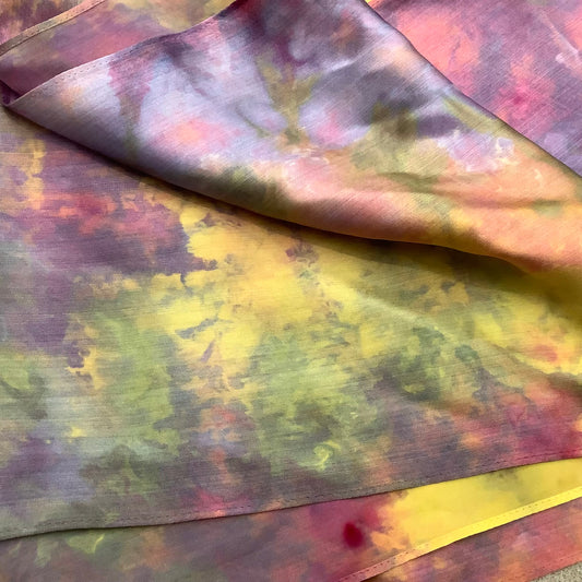 Large Ice Dyed Silk Satin Scarf - Purple Sedge