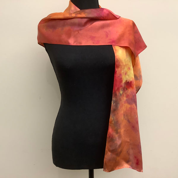 Ice Dyed Silk Satin Scarf Heirloom Tomato Colorway - medium