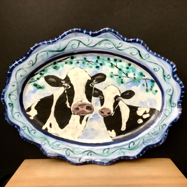 Oval Tray Blue with Holstein Cows