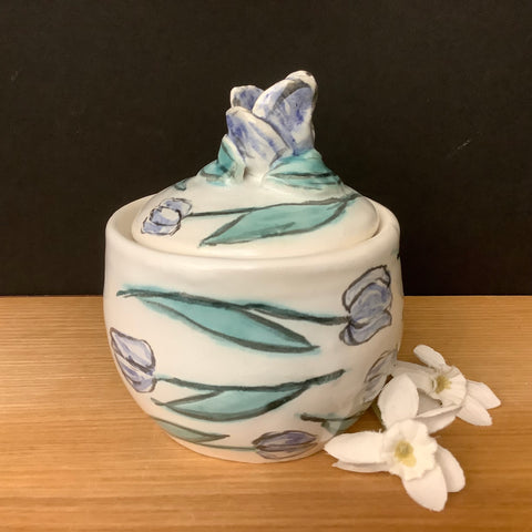 Petite Lidded Jar w Blue Flower Finial