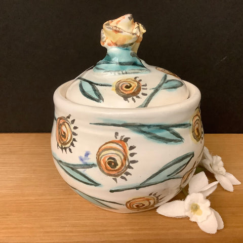 Petite Lidded Jar w Yellow Flower Finial