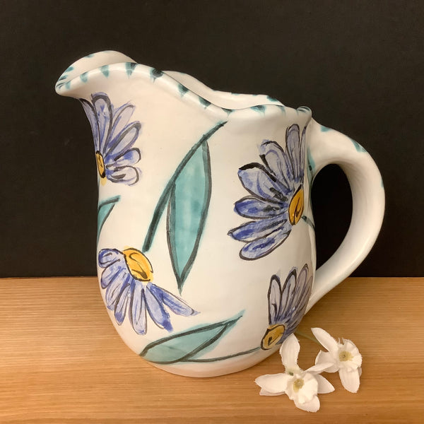 Small White Pitcher with Light Blue Flowers