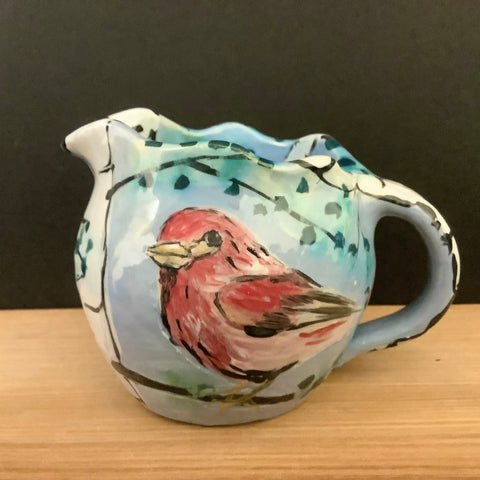 Pitcher/Creamer w Purple Finch on Blue