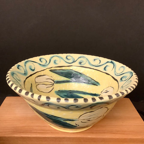 Deep Pale Bowl with Yellow Tulips